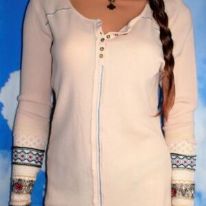 Sundance Caitlyn Embellished Blush Pink Long Sleeve Henley Top